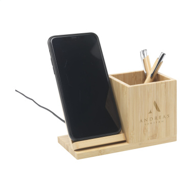Logotrade promotional products photo of: Bamboo Boss 15W charger/pen holder