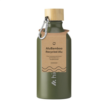 Logo trade corporate gifts image of: AluBamboo GRS Recycled Alu 500 ml water bottle