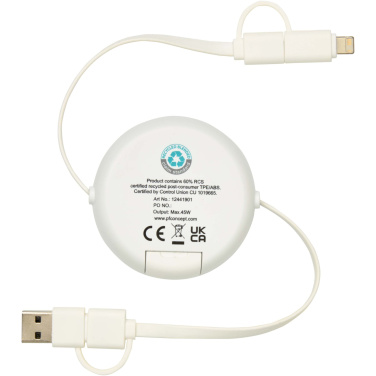 Logo trade promotional gifts image of: Chechia 5-in-1 recycled plastic 100 cm retractable data sync and 45W fast charge cable