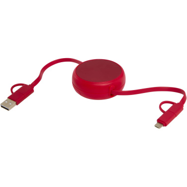 Logo trade promotional merchandise photo of: Alasia 5-in-1 100 cm recycled plastic and aluminium retractable data sync and 45W fast charge cable