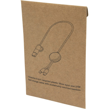 Logotrade promotional merchandise photo of: Chechia 5-in-1 recycled plastic 30 cm data sync and 27W fast charge cable with bamboo details