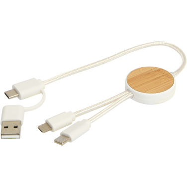 Logo trade corporate gifts picture of: Chechia 5-in-1 recycled plastic 30 cm data sync and 27W fast charge cable with bamboo details