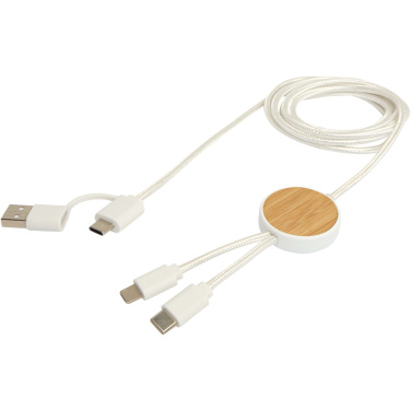 Logotrade business gift image of: Chechia 5-in-1 recycled plastic 150 cm data sync and 27W fast charge cable with bamboo details