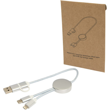 Logo trade business gifts image of: Alasia 5-in-1 recycled aluminium and plastic 30 cm data sync and 27W fast charge cable