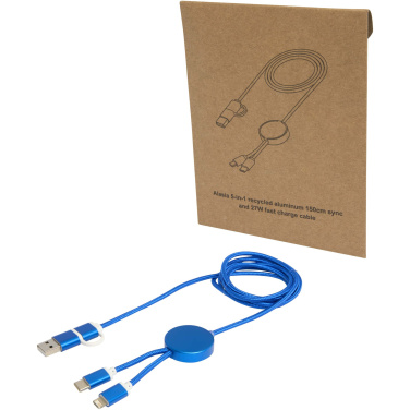 Logo trade promotional products picture of: Alasia 5-in-1 recycled aluminium and plastic 150 cm data sync and 27W fast charge cable