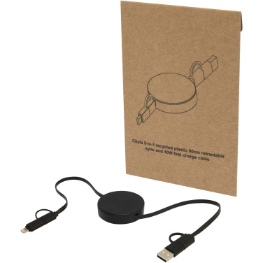 Logotrade promotional products photo of: Citala 5-in-1 recycled plastic 90 cm retractable data sync and 40W fast charge cable
