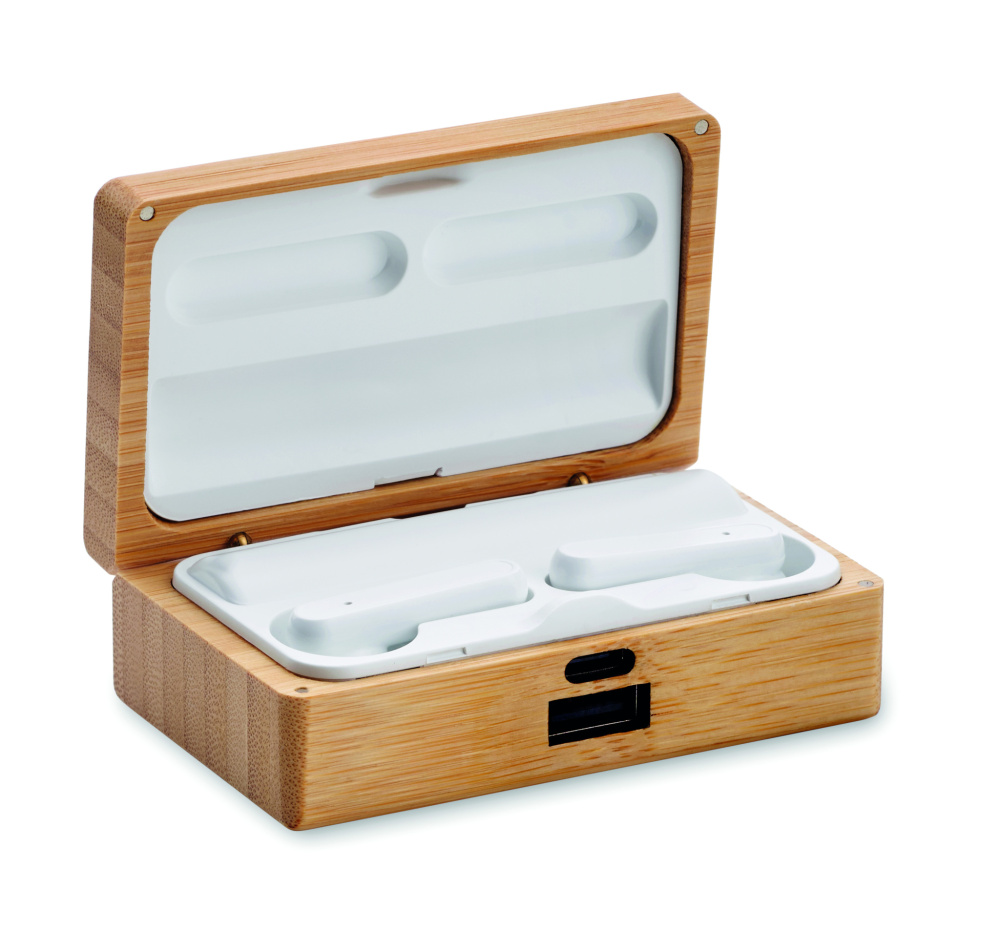 Logotrade promotional gift image of: TWS earbuds in bamboo case