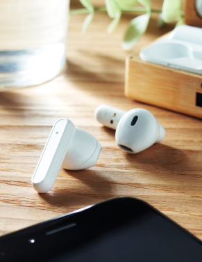 Logo trade corporate gifts image of: TWS earbuds in bamboo case