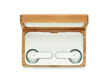 Logo trade advertising products image of: TWS earbuds in bamboo case