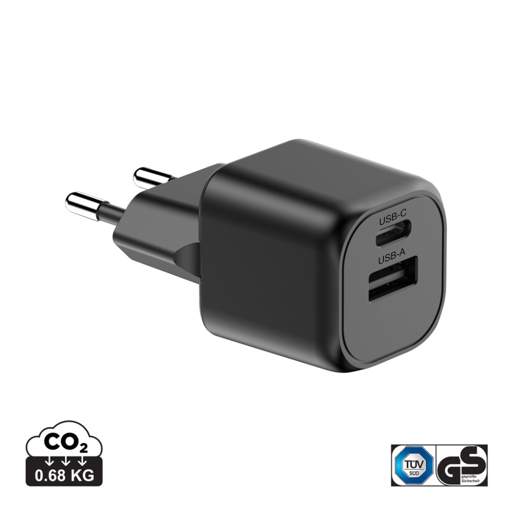 Logo trade promotional product photo of: Urban Vitamin Monterey RCS recycled plastic 20W GAN charger