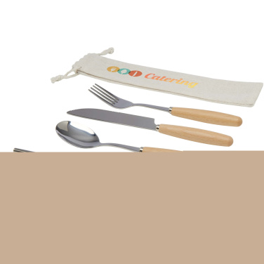 Logotrade promotional products photo of: Root 5-piece stainless steel and beech wood cutlery set