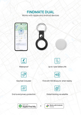Logo trade promotional items picture of: Findmate Dual RCS recycled plastic item finder IPX 5