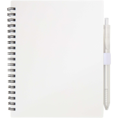 Logotrade promotional product picture of: Niove recycled plastic soft cover notebook and ballpoint pen set (blue ink)