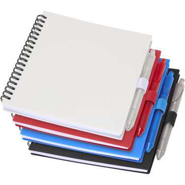 Logo trade corporate gift photo of: Niove recycled plastic soft cover notebook and ballpoint pen set (blue ink)