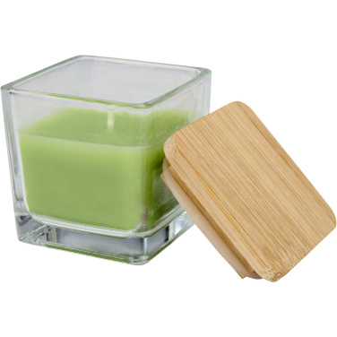 Logotrade corporate gift image of: Ambra square glass candle with bamboo lid