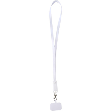 Logotrade promotional product image of: Franz recycled plastic smartphone lanyard with built-in data sync and 65W fast charge 5-in-1 cable