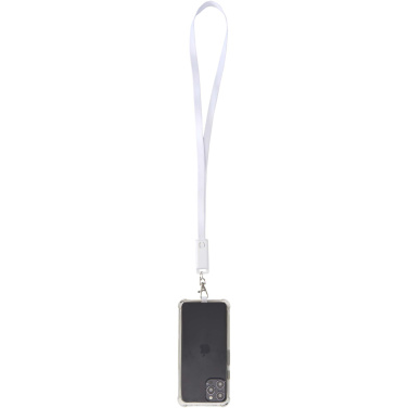 Logo trade advertising product photo of: Franz recycled plastic smartphone lanyard with built-in data sync and 65W fast charge 5-in-1 cable