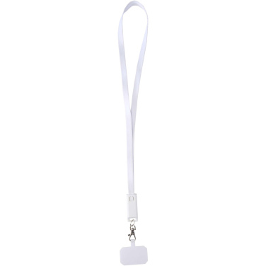 Logotrade promotional product picture of: Franz recycled plastic smartphone lanyard with built-in data sync and 65W fast charge 5-in-1 cable