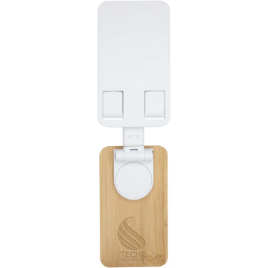 Logo trade promotional item photo of: Alfirk recycled plastic foldeable desk phone stand with bamboo details