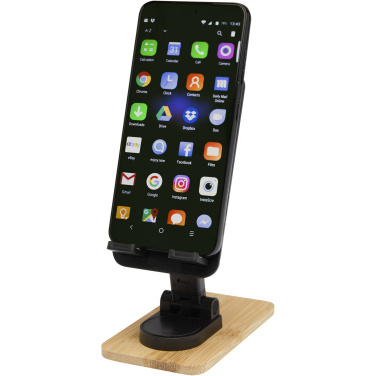 Logotrade promotional giveaways photo of: Alfirk recycled plastic foldeable desk phone stand with bamboo details