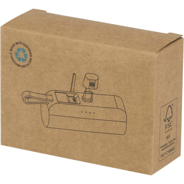 Logotrade corporate gift picture of: Alnair 5000 mAh 10W recycled plastic Type-C power bank with built-in flip stand and 2-in-1 cable