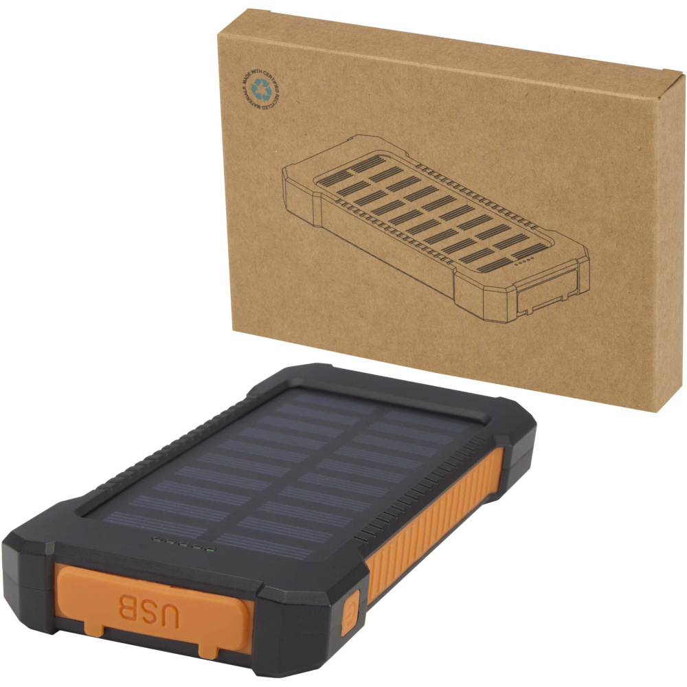Logo trade promotional gift photo of: Altair 5000 mAh 10W recycled plastic rugged solar power bank with built-in torch