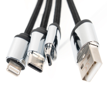 Logo trade promotional gifts picture of: 4-in-1 cable with elighted logo in a wooden casing