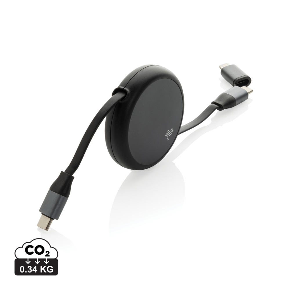 Logo trade promotional merchandise photo of: Terra RCS recycled aluminium retractable 240W 2-in-1 cable