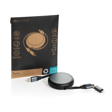 Logo trade promotional product photo of: Terra RCS recycled aluminium retractable 240W 2-in-1 cable