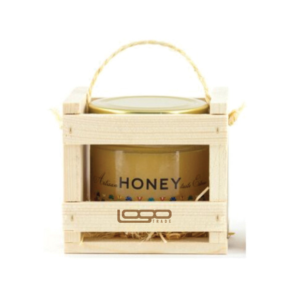 Logo trade business gifts image of: ##Flower honey in a wooden box, 300 ml with custom design