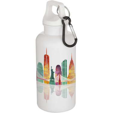 Logotrade promotional product picture of: Oregon 400 ml solid colour RCS recycled plastic water bottle with carabiner