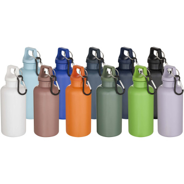 Logo trade promotional item photo of: Oregon 400 ml solid colour RCS recycled plastic water bottle with carabiner
