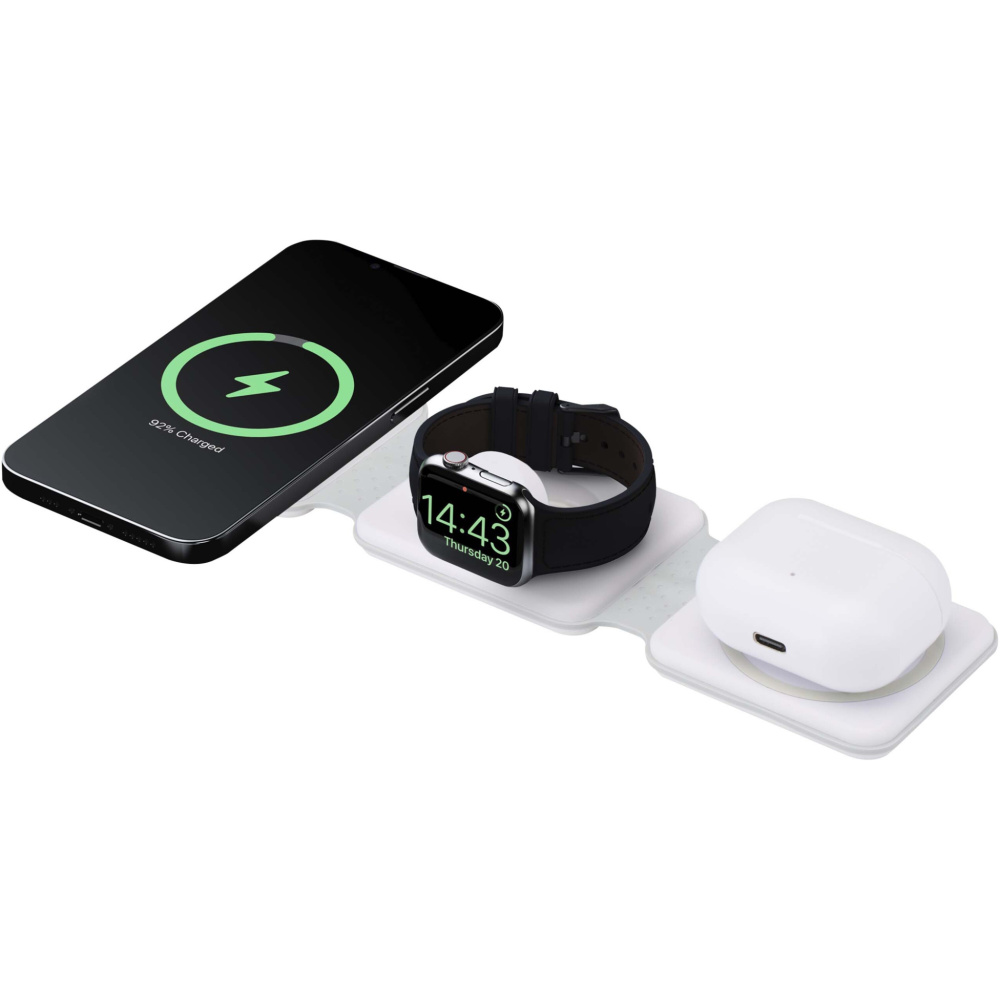 Logo trade promotional giveaways image of: Armus 3-in-1 15W recycled plastic foldable wireless charger