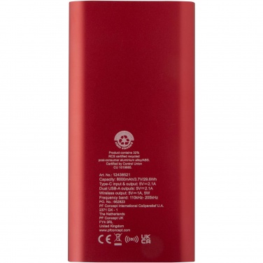 Logotrade reklaamkingi foto: Juice 8000 mAh Type-C taaskasutatud alumiiniumist juhtmevaba toitepank