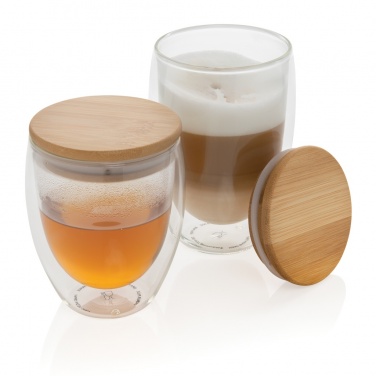 Logo trade ärikingid foto: Kaheseinaline boorsilikaatklaas bambusest kaanega 250ml 2tk komplekt