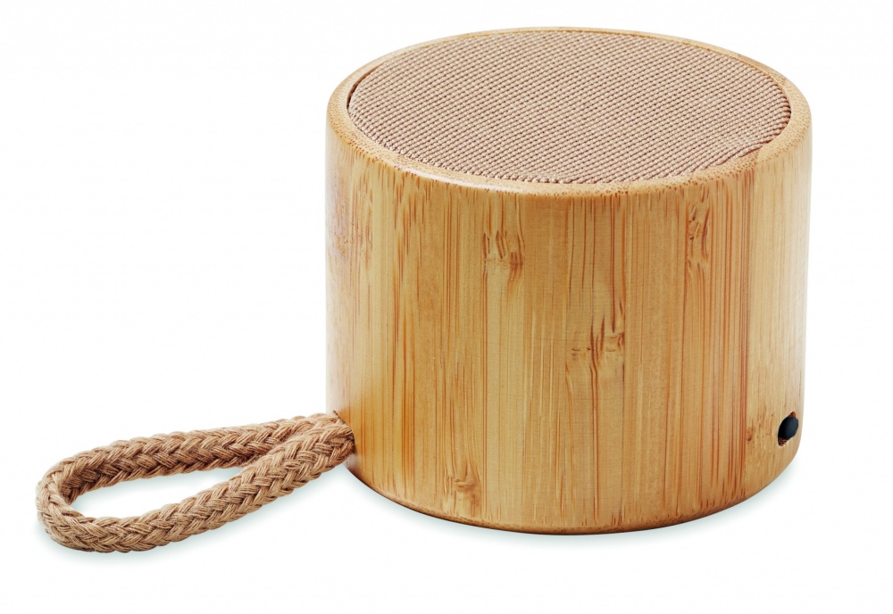 Logotrade ärikingi foto: Ümmargune bambusest juhtmevaba kõlar