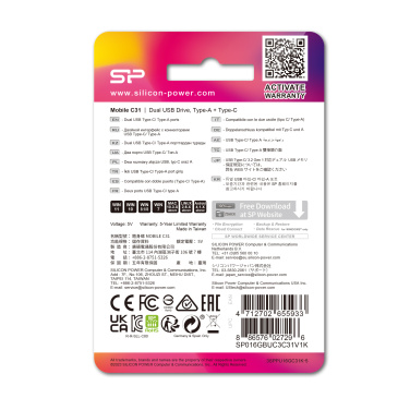Logotrade reklaamtoote foto: Pendrive USB/tüüp - C Silicon Power Mobile C31 3.0 OTG