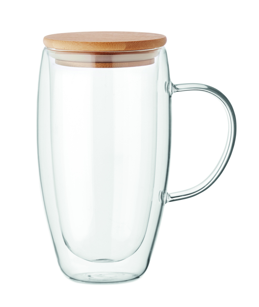 Logotrade reklaamkingituse foto: Topeltseinaga klaasist kruus kaanega 450ml