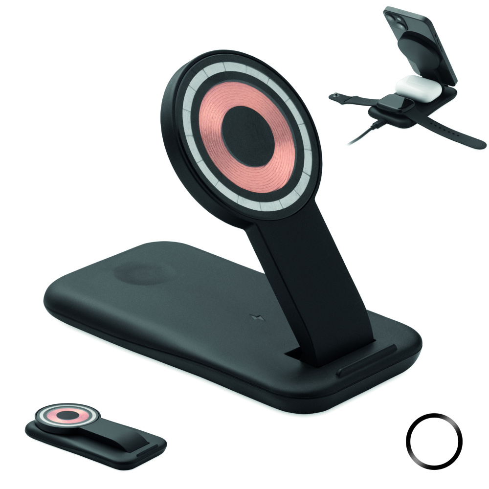 Logo trade reklaamkingituse pilt: 3-ühes juhtmevaba laadija 15W PENDOLESS