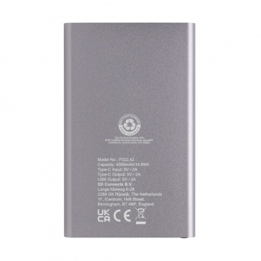 Logo trade liikelahjat tuotekuva: 4000mAh virtapankki USB-C:llä RCS muovista/alumiinista