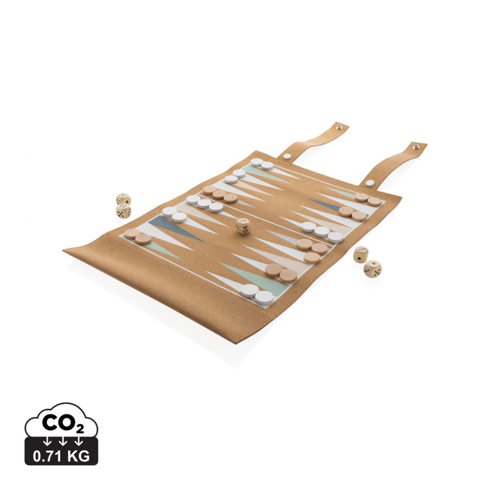 Logo trade mainoslahja ja liikelahja tuotekuva: Britton taitettava backgammon -ja tammipelisetti korkista