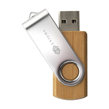 Logo trade mainoslahja ja liikelahja tuotekuva: USB Twist Bamboo varastosta 16 Gt