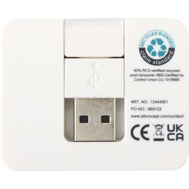 Logotrade mainostuotet kuva: Gaia 4-porttinen USB-keskitin, jossa USB-A- ja Type-C-lähtö sekä kaksoistulo – valmistettu kierrätetystä muovista