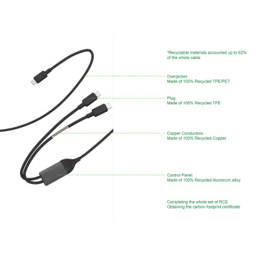 Logo trade mainoslahjat ja liikelahjat kuva: Terra 100 W RCS -kaapeli, kaksi USB-C-liitäntää