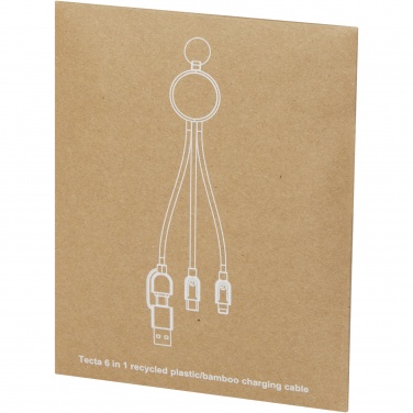 Logotrade firminės dovanos nuotrauka: Tecta 6-in-1 perdirbto plastiko/bambuko įkrovimo laidas su raktų pakabuku