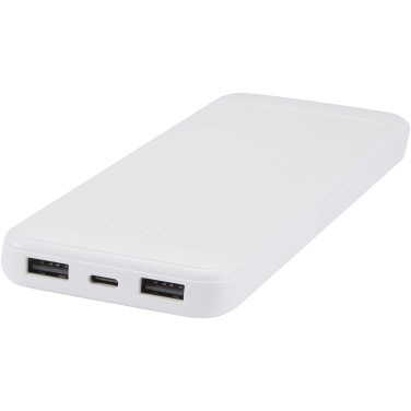 Logotrade reklaminiai produktai nuotrauka: „Adhil“ 10 000 mAh 10 W perdirbto plastiko išorinė baterija su 2 integruotais laidais