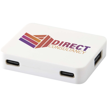 Logotrade Ideja dāvanas foto: Gaia 4 portu USB centrmezgls ar USB-A un C tipa izeju un divkāršu ieeju - izgatavots no pārstrādātas plastmasas
