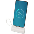 Alnair 5000 mAh 10W pārstrādātas plastmasas C tipa pārnēsājamais akumulators ar iebūvētu atlokāmu statīvu un 2-in-1 kabeli, Balts