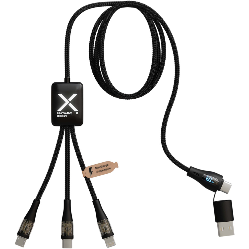 Logotrade biznesa dāvanas foto: SCX.design C51 60W 5-in-1 rPET ātrās uzlādes kabelis ar displeju