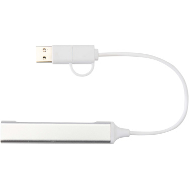 Логотрейд pекламные cувениры картинка: Alkaid 4-портовый концентратор USB-A и Type-C из переработанного алюминия с двумя входами